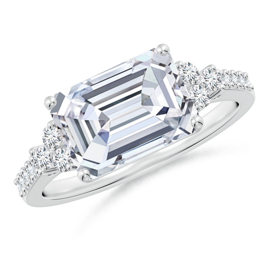 10x7mm FGVS Lab-Grown East-West Emerald-Cut Diamond Side Stone Engagement Ring in White Gold 