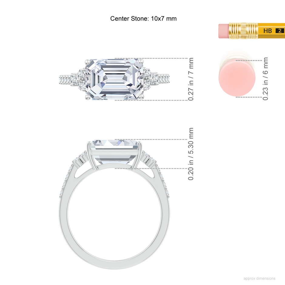 10x7mm FGVS Lab-Grown East-West Emerald-Cut Diamond Side Stone Engagement Ring in White Gold ruler