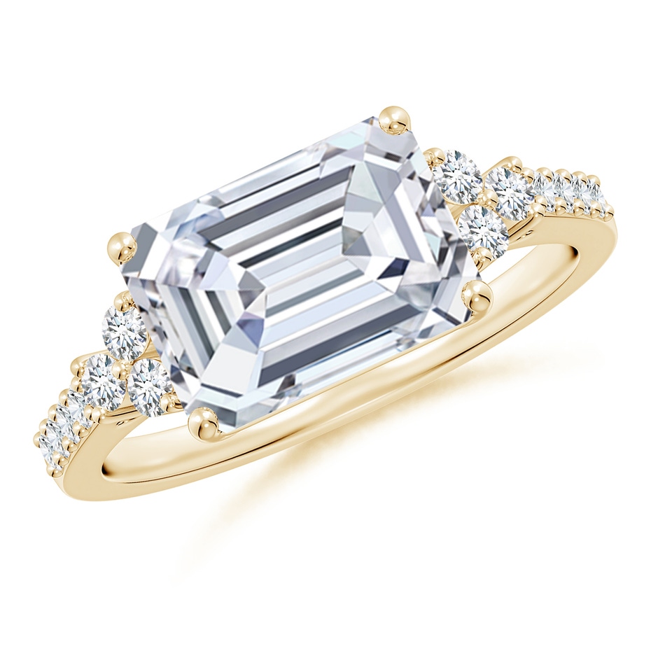 10x7mm FGVS Lab-Grown East-West Emerald-Cut Diamond Side Stone Engagement Ring in Yellow Gold 