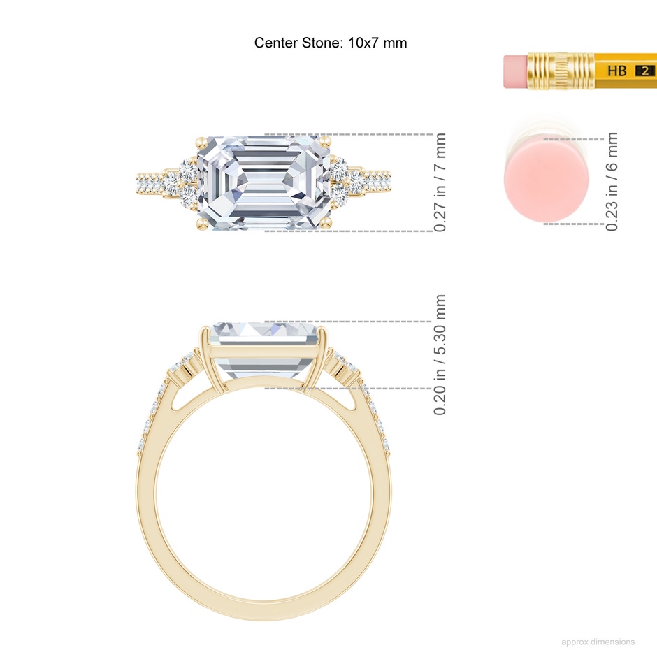 10x7mm FGVS Lab-Grown East-West Emerald-Cut Diamond Side Stone Engagement Ring in Yellow Gold ruler