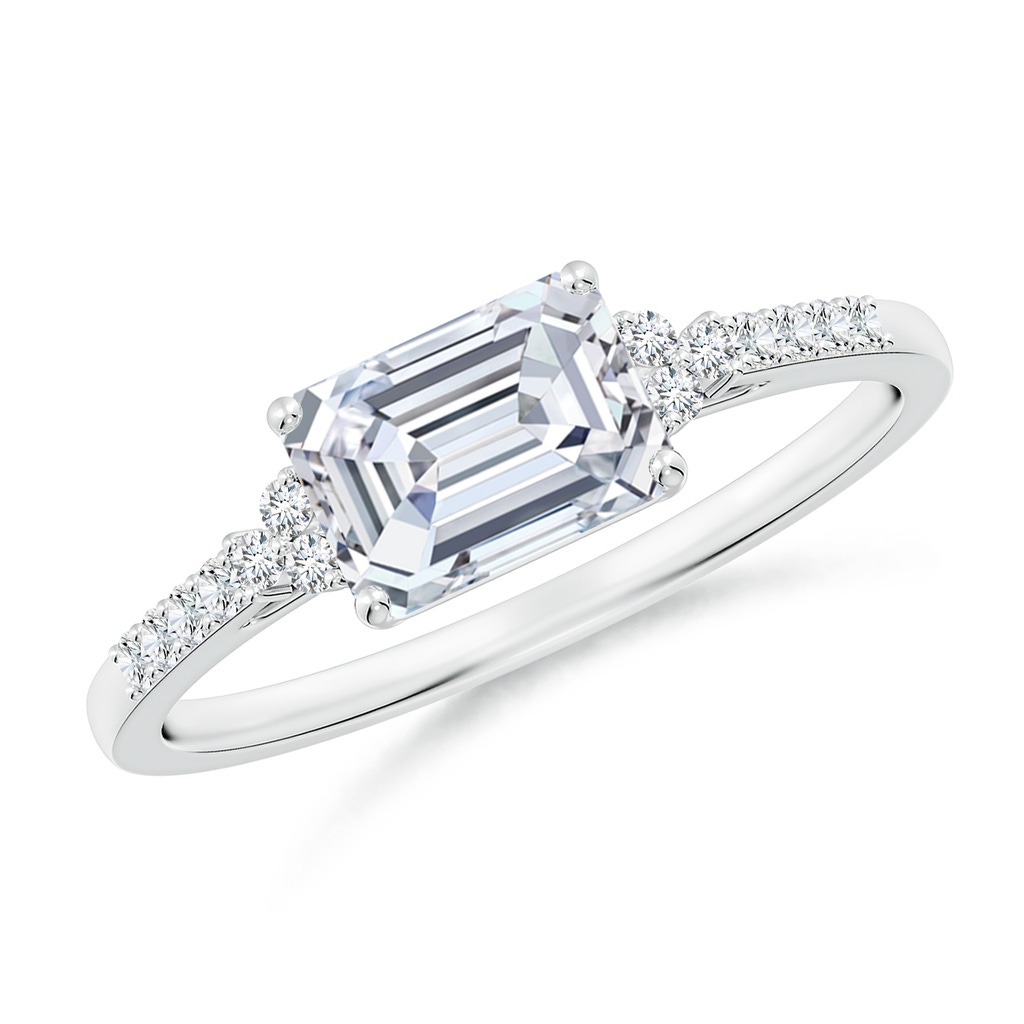 7x5mm FGVS Lab-Grown East-West Emerald-Cut Diamond Side Stone Engagement Ring in 18K White Gold