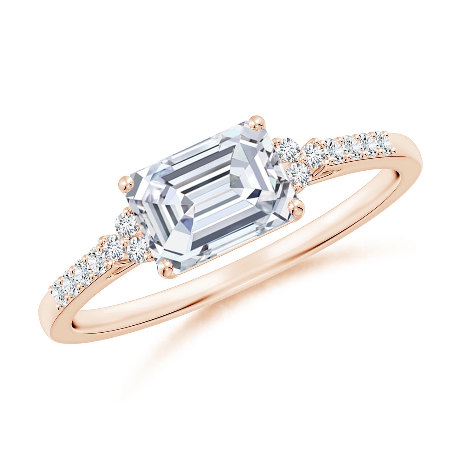 7x5mm FGVS Lab-Grown East-West Emerald-Cut Diamond Side Stone Engagement Ring in Rose Gold