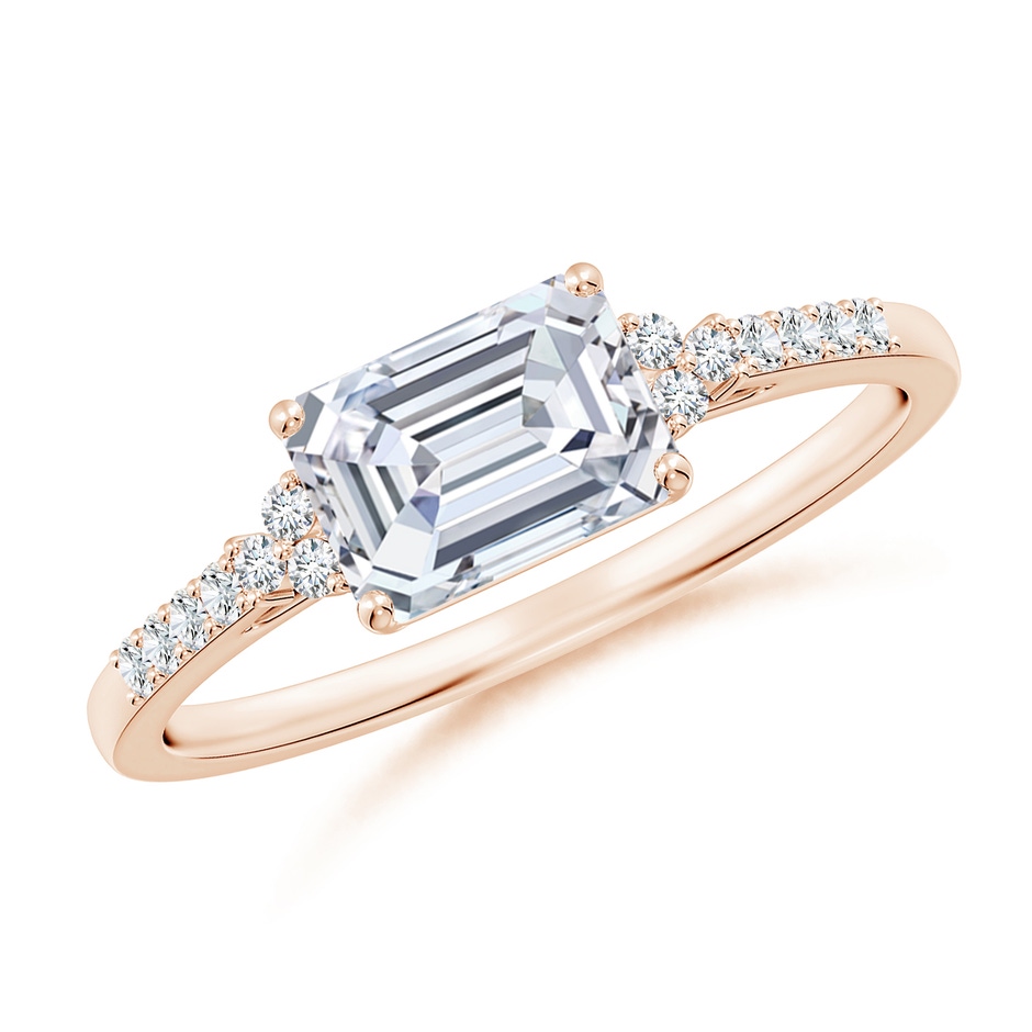 7x5mm FGVS Lab-Grown East-West Emerald-Cut Diamond Side Stone Engagement Ring in Rose Gold 