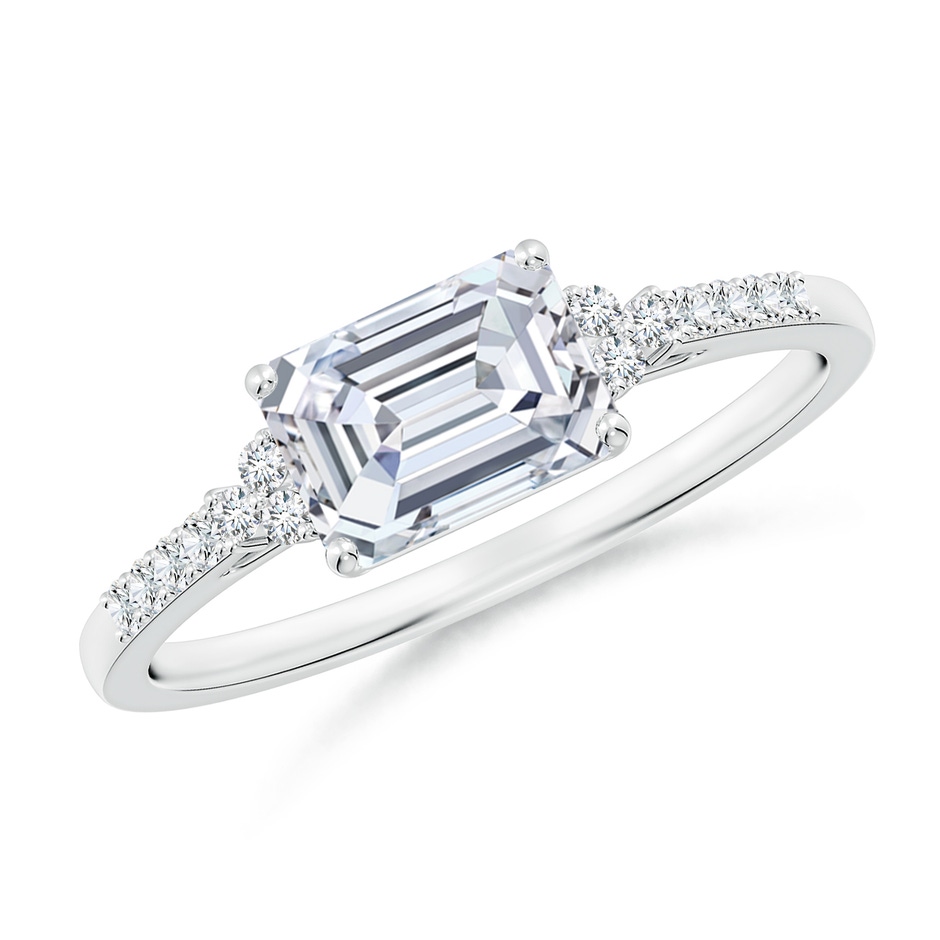 7x5mm FGVS Lab-Grown East-West Emerald-Cut Diamond Side Stone Engagement Ring in White Gold 