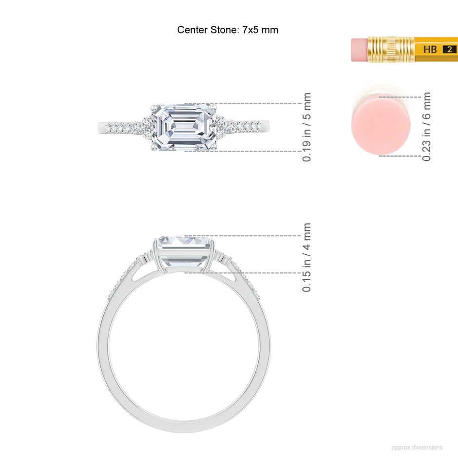 7x5mm FGVS Lab-Grown East-West Emerald-Cut Diamond Side Stone Engagement Ring in White Gold ruler