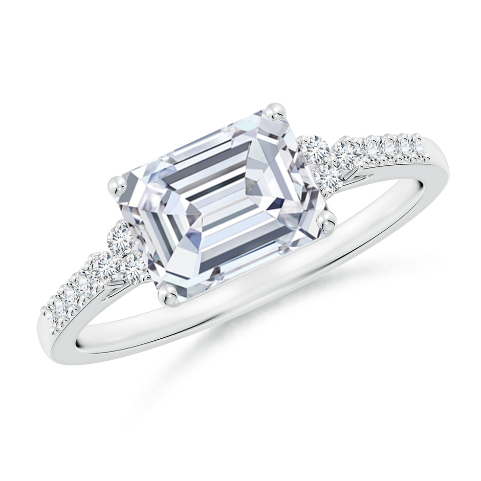 8x6mm FGVS Lab-Grown East-West Emerald-Cut Diamond Side Stone Engagement Ring in White Gold 