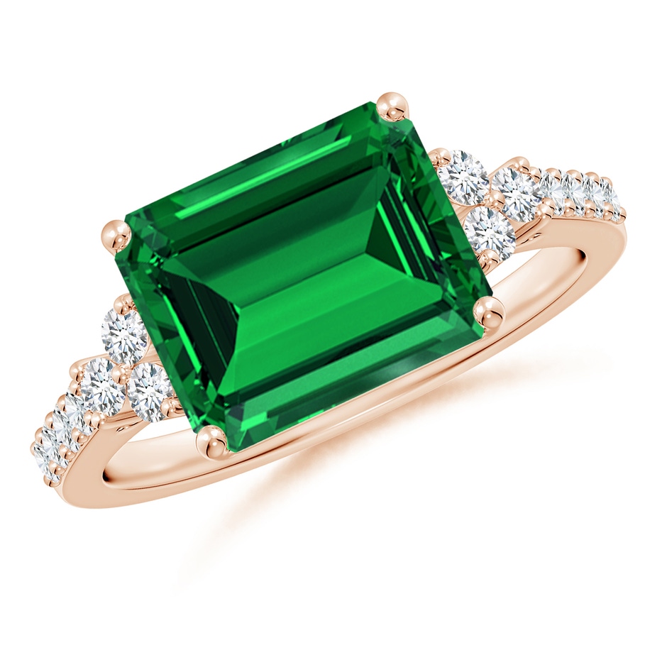 10x8mm Labgrown Lab-Grown East-West Emerald-Cut Emerald Side Stone Engagement Ring in 18K Rose Gold 