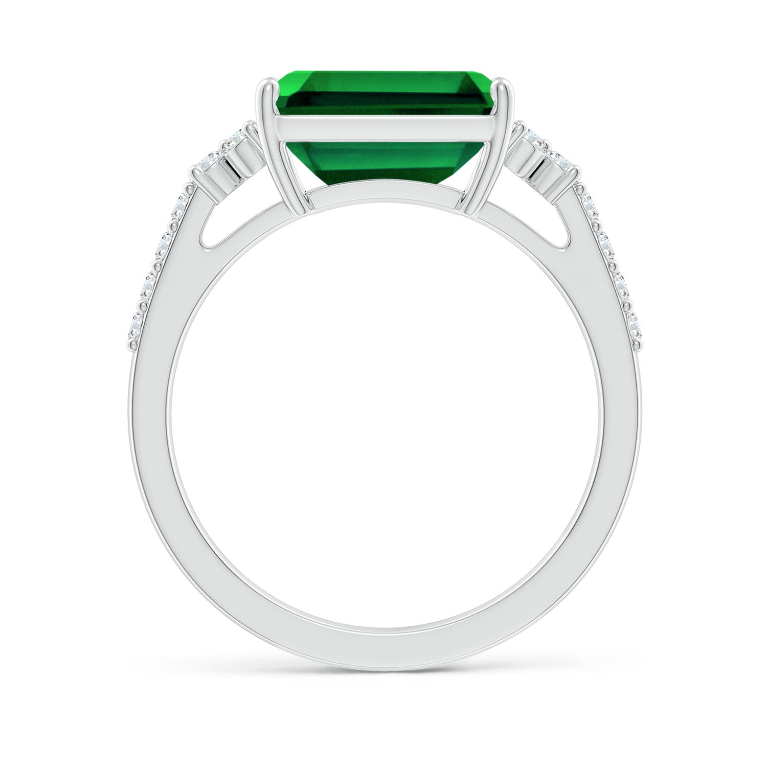 10x8mm Labgrown Lab-Grown East-West Emerald-Cut Emerald Side Stone Engagement Ring in 18K White Gold