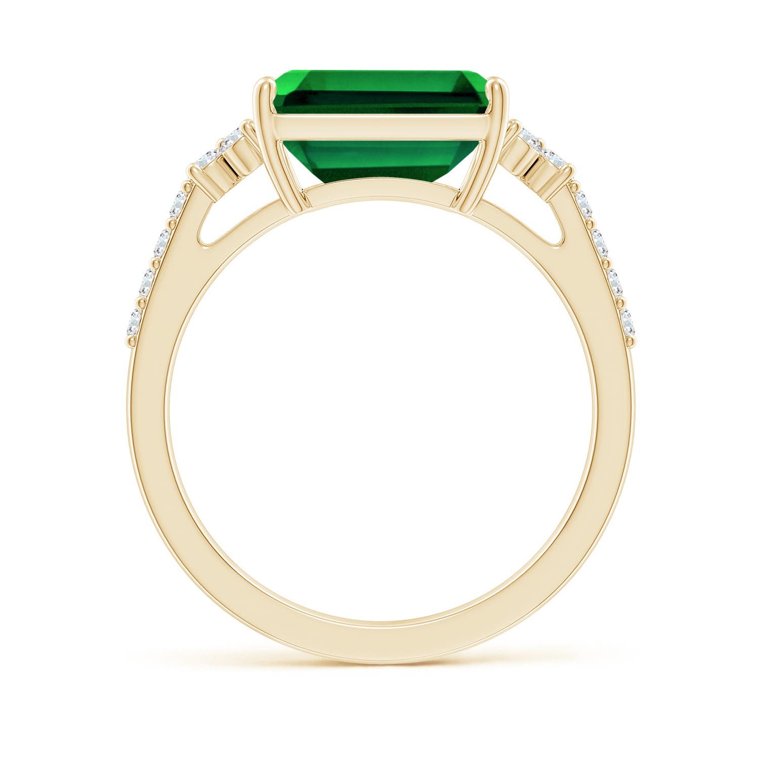 10x8mm Labgrown Lab-Grown East-West Emerald-Cut Emerald Side Stone Engagement Ring in 18K Yellow Gold