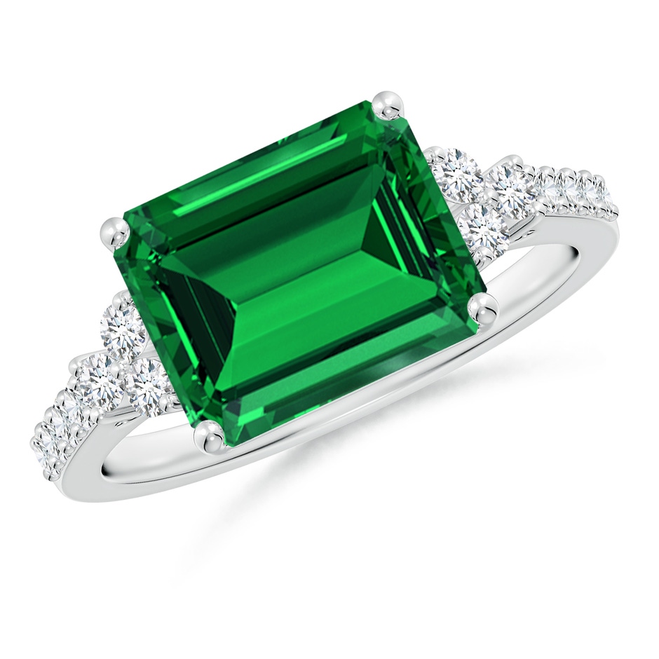 10x8mm Labgrown Lab-Grown East-West Emerald-Cut Emerald Side Stone Engagement Ring in P950 Platinum 