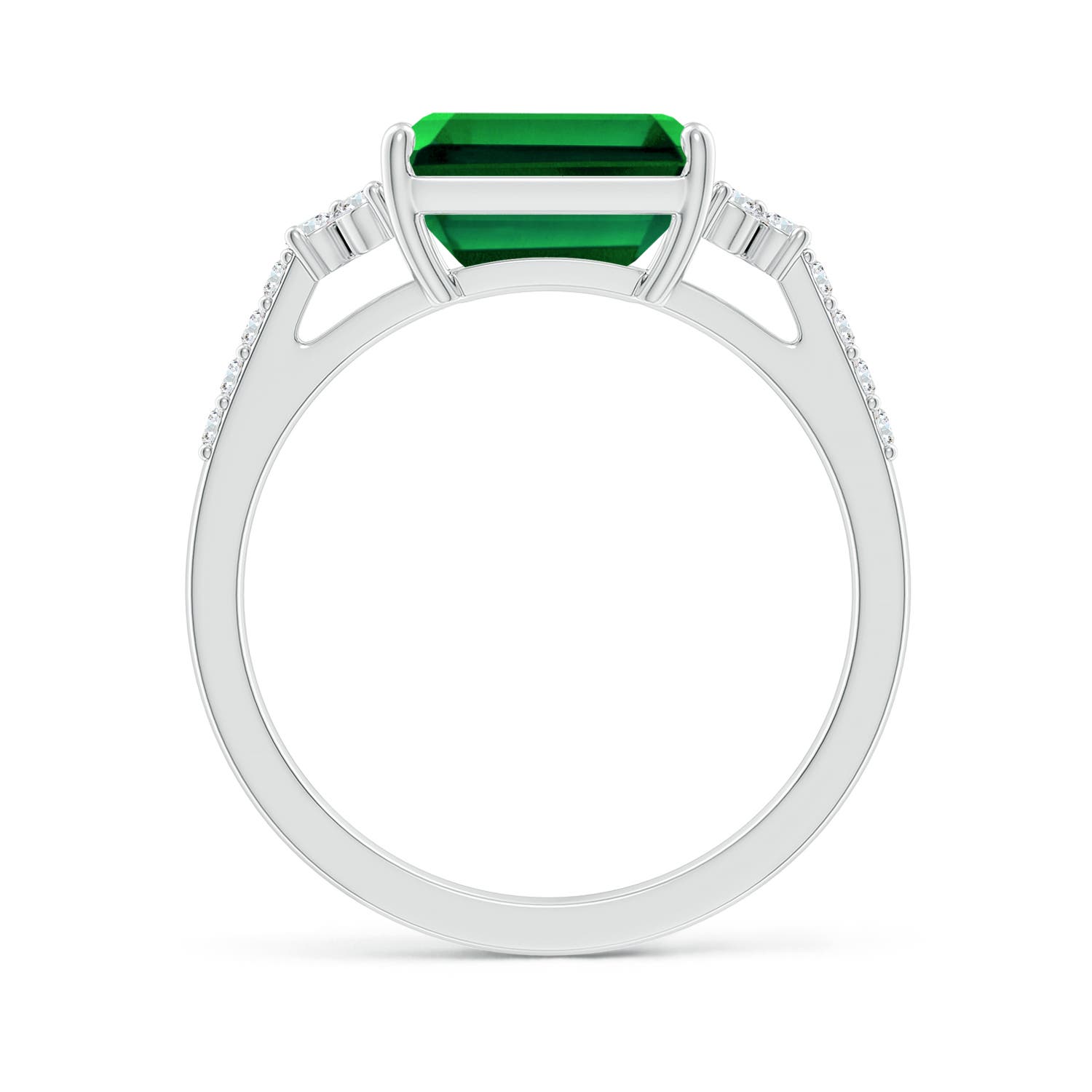 9x7mm Labgrown Lab-Grown East-West Emerald-Cut Emerald Side Stone Engagement Ring in 18CT White Gold - side 2