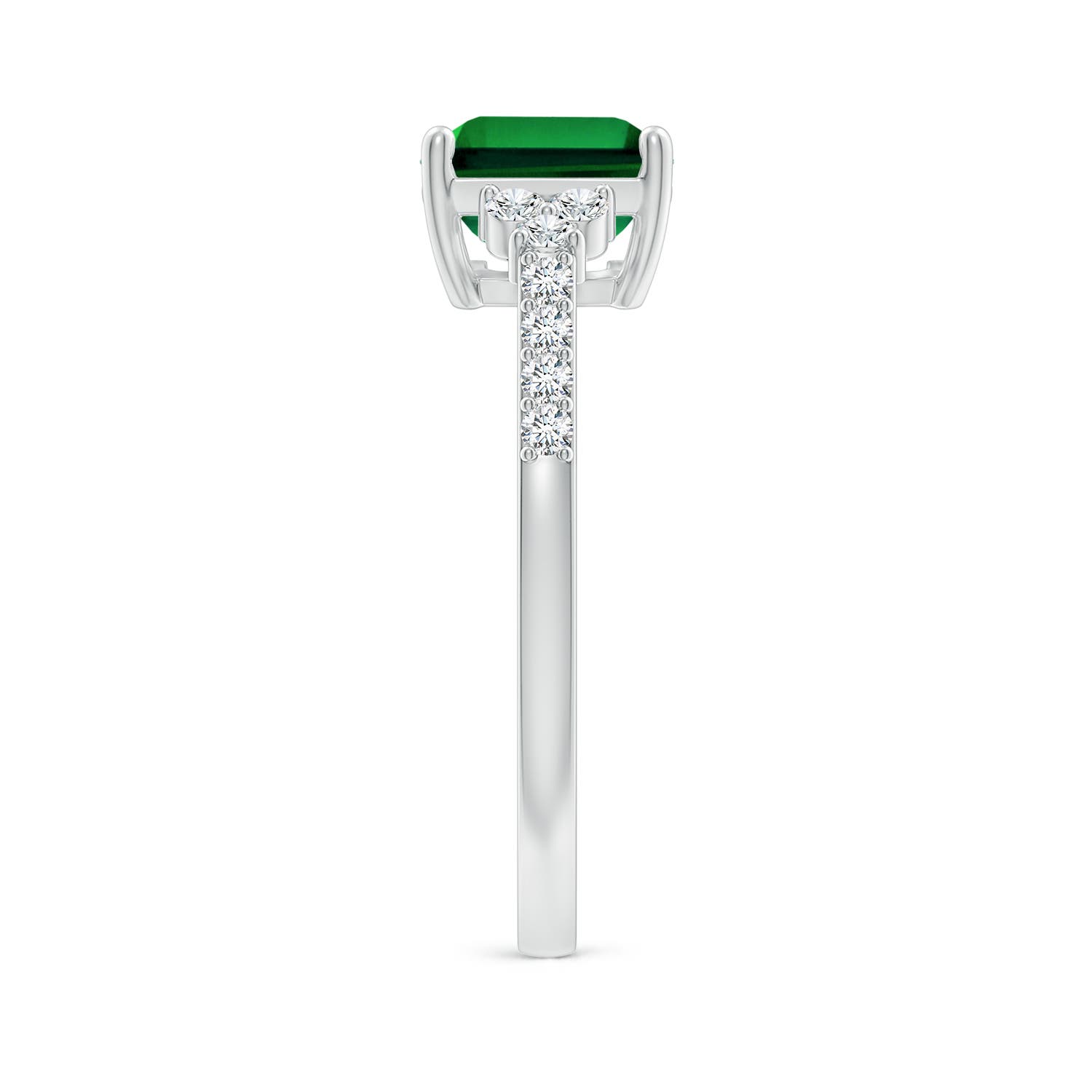 9x7mm Labgrown Lab-Grown East-West Emerald-Cut Emerald Side Stone Engagement Ring in 18CT White Gold - side 3