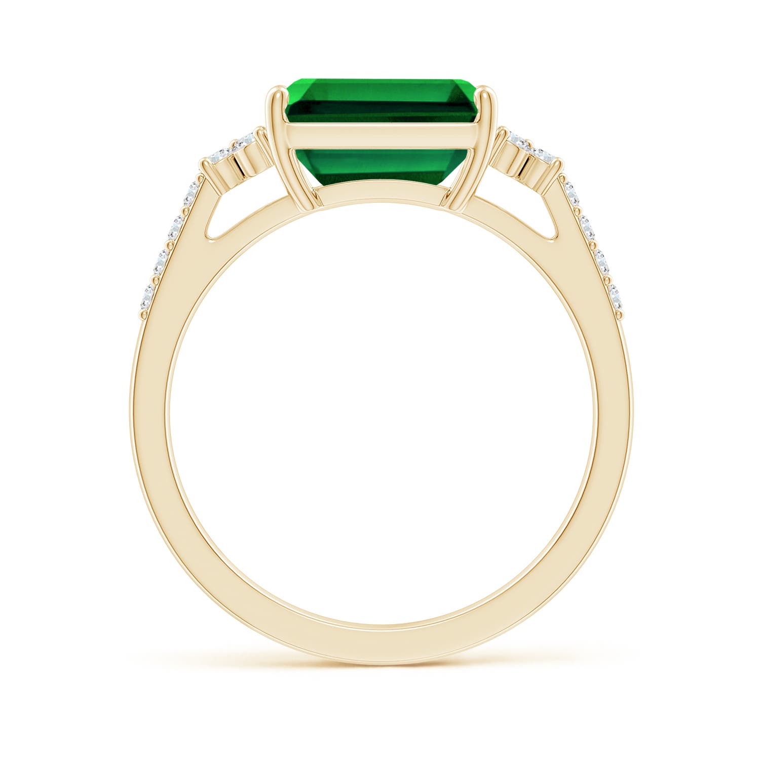 9x7mm Labgrown Lab-Grown East-West Emerald-Cut Emerald Side Stone Engagement Ring in 18K Yellow Gold - side 2