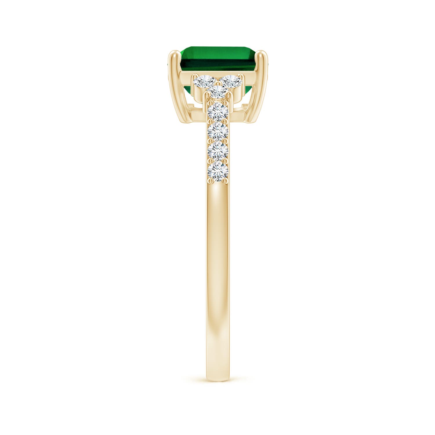 9x7mm Labgrown Lab-Grown East-West Emerald-Cut Emerald Side Stone Engagement Ring in 18K Yellow Gold - side 3
