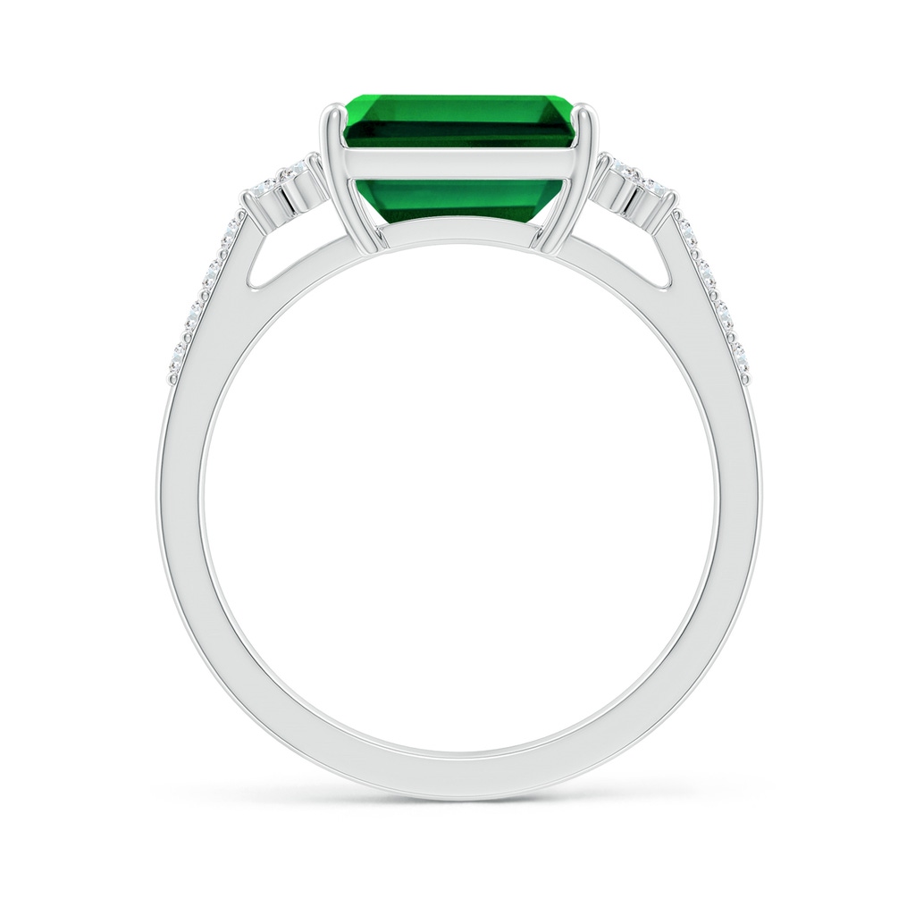 9x7mm Labgrown Lab-Grown East-West Emerald-Cut Emerald Side Stone Engagement Ring in White Gold - side 199
