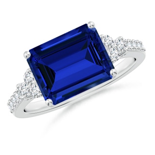 10x8mm Labgrown Lab-Grown East-West Emerald-Cut Blue Sapphire Side Stone Engagement Ring in White Gold