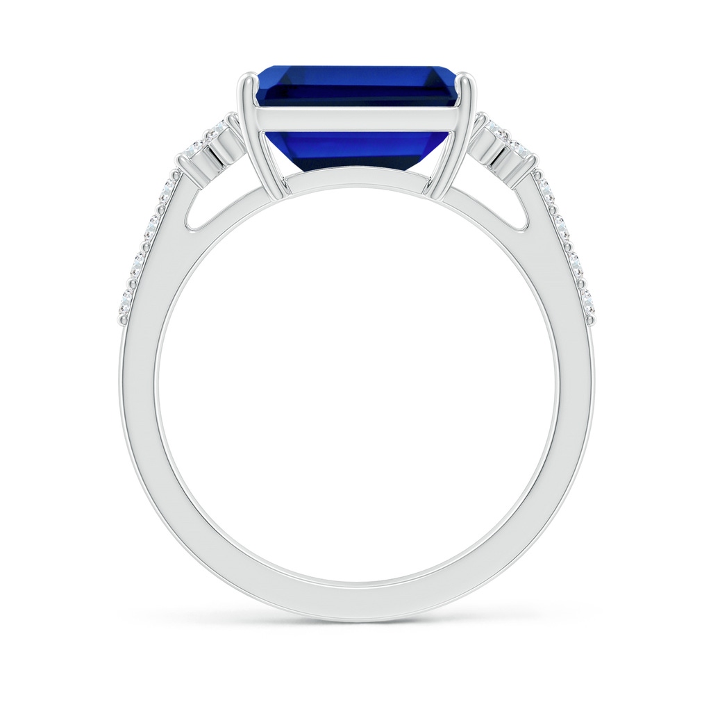 10x8mm Labgrown Lab-Grown East-West Emerald-Cut Blue Sapphire Side Stone Engagement Ring in White Gold Side 199