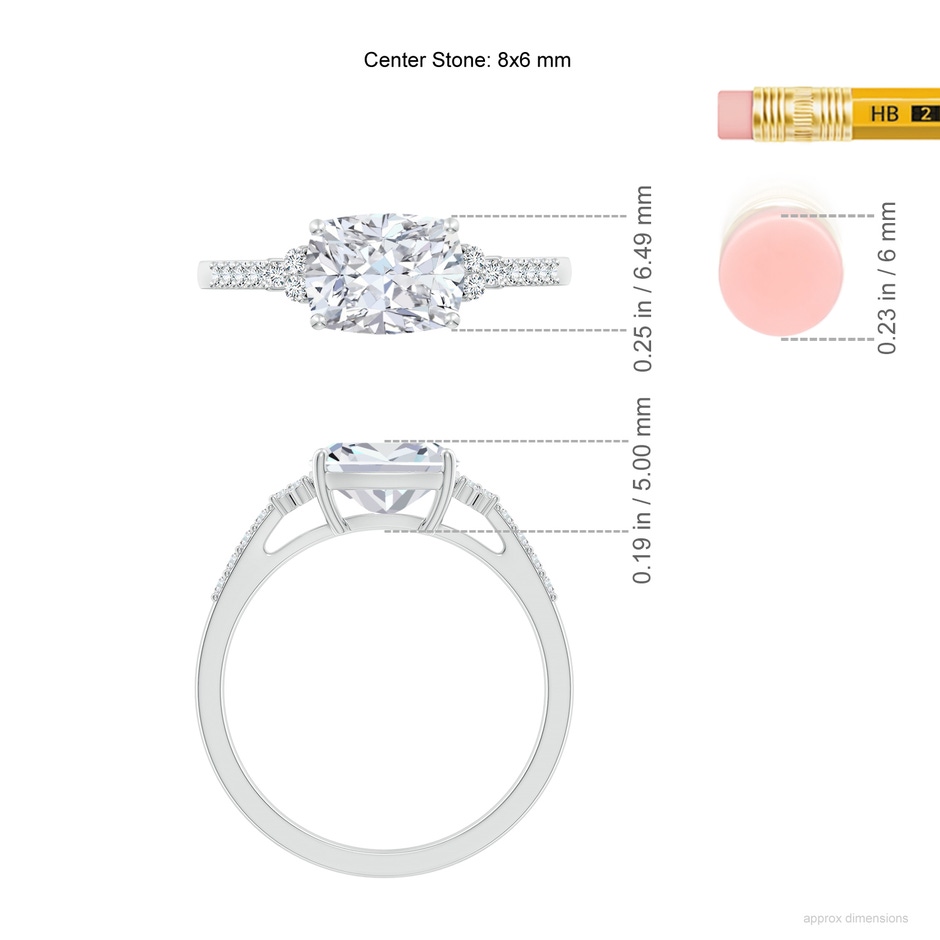 8x6mm FGVS Lab-Grown East-West Cushion Rectangular Diamond Side Stone Engagement Ring in White Gold ruler