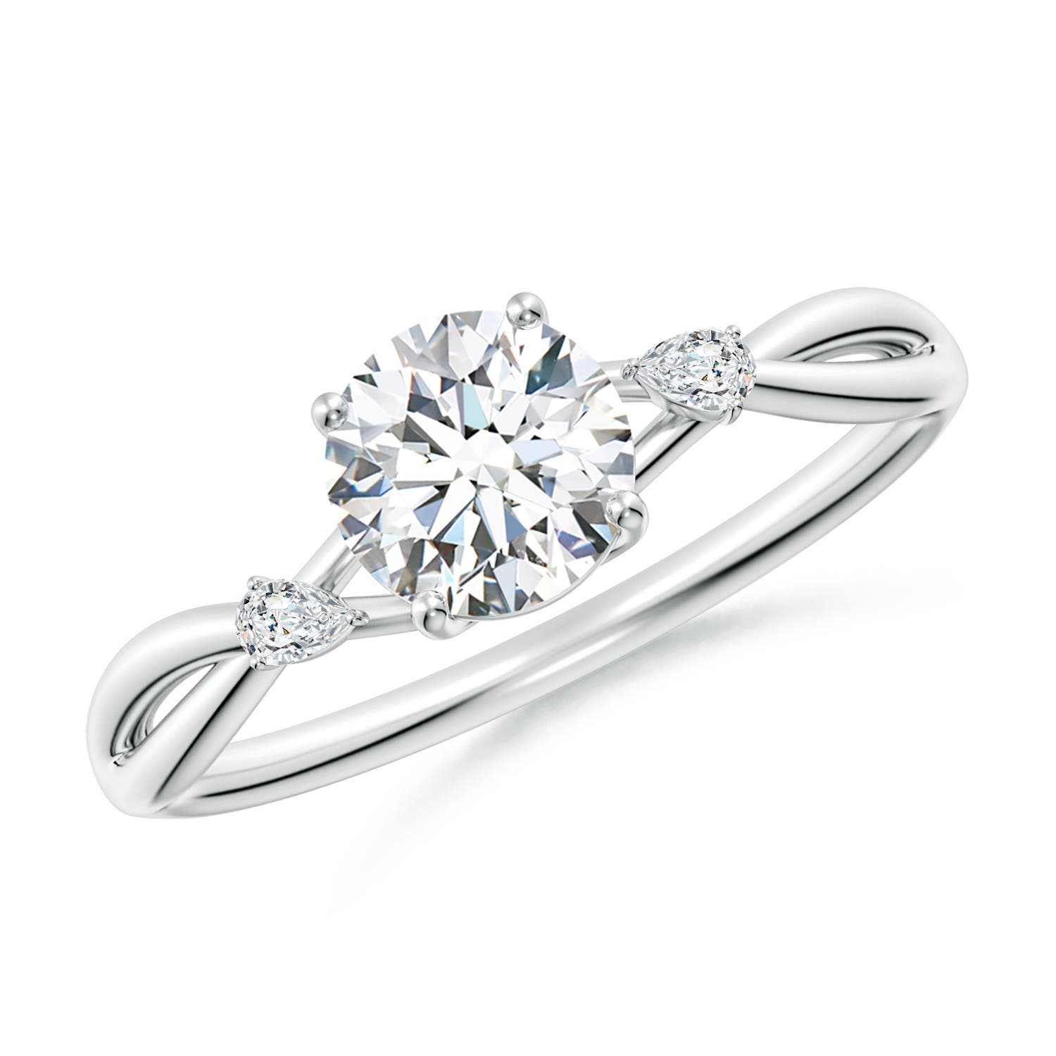 5.9mm FGVS Lab-Grown Nature Inspired Round Diamond Side Stone Engagement Ring in 18K White Gold