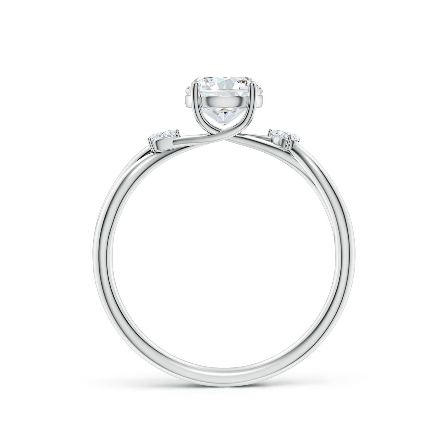 5.9mm FGVS Lab-Grown Nature Inspired Round Diamond Side Stone Engagement Ring in 18K White Gold