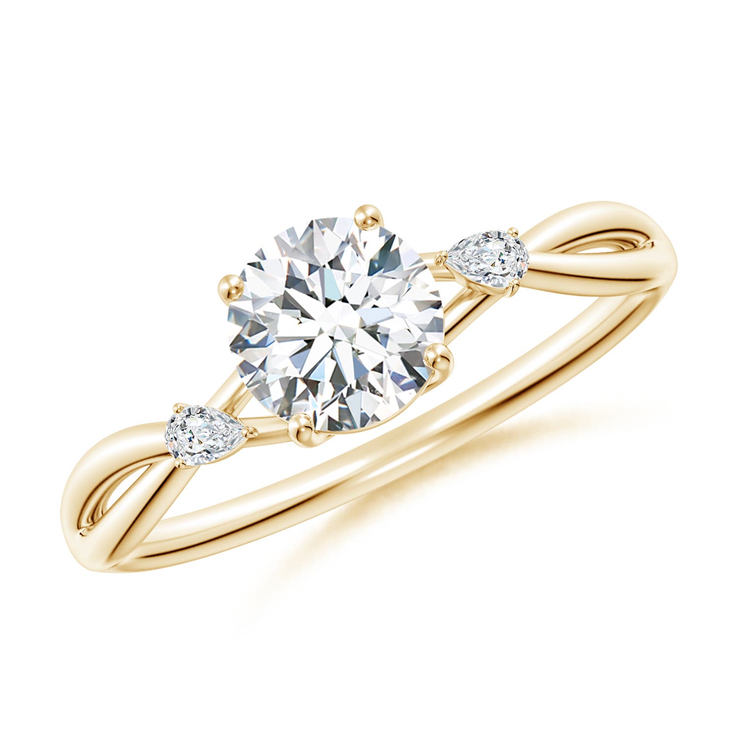 5.9mm FGVS Lab-Grown Nature Inspired Round Diamond Side Stone Engagement Ring in 18K Yellow Gold