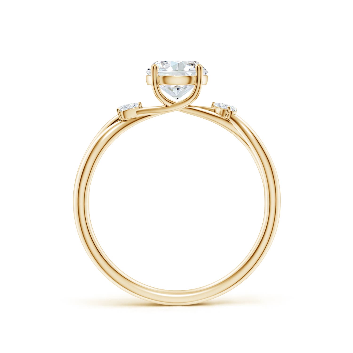 5.9mm FGVS Lab-Grown Nature Inspired Round Diamond Side Stone Engagement Ring in 18K Yellow Gold