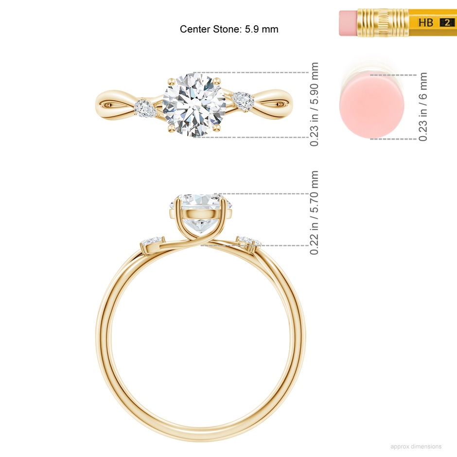 5.9mm FGVS Lab-Grown Nature Inspired Round Diamond Side Stone Engagement Ring in Yellow Gold ruler