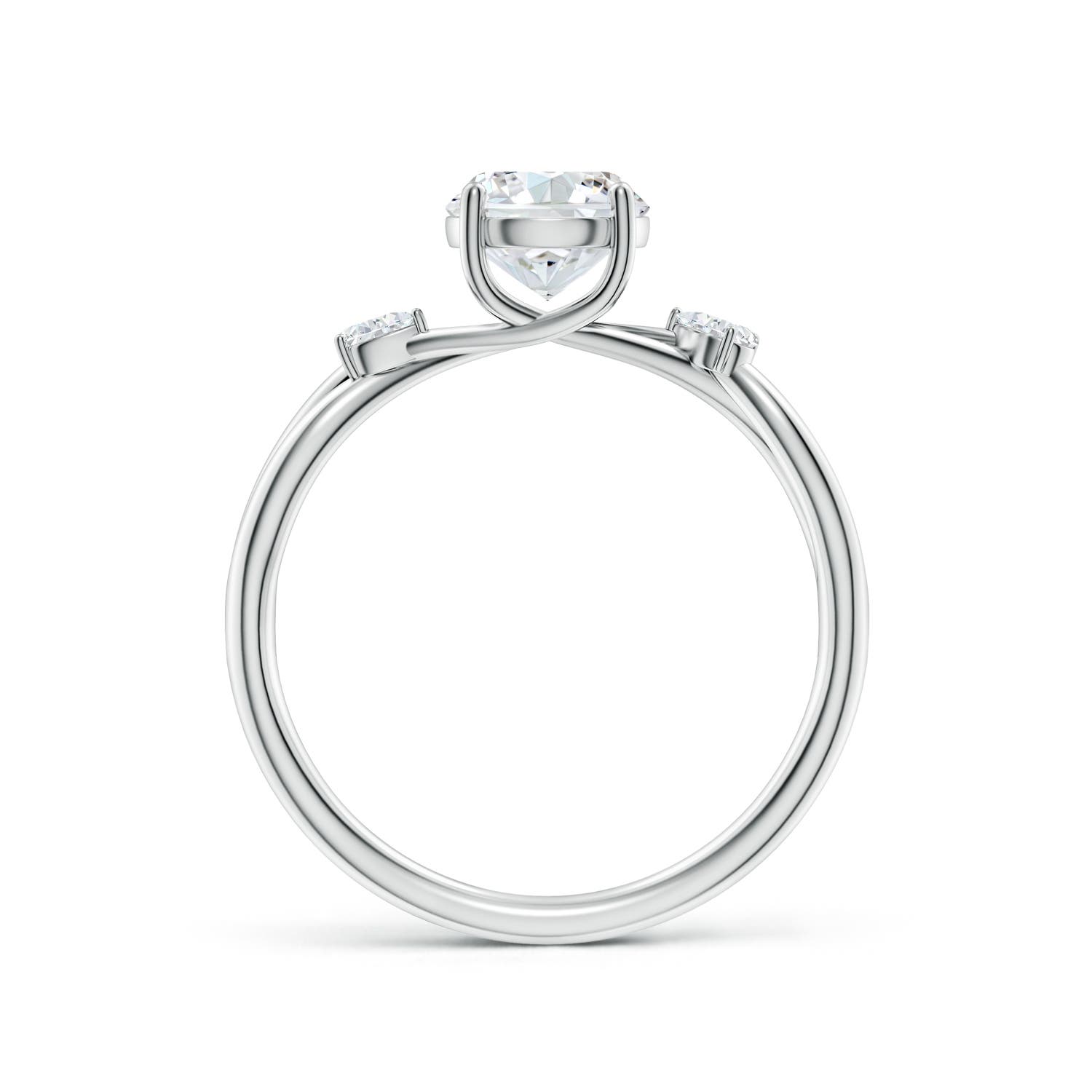 6.4mm FGVS Lab-Grown Nature Inspired Round Diamond Side Stone Engagement Ring in 18K White Gold