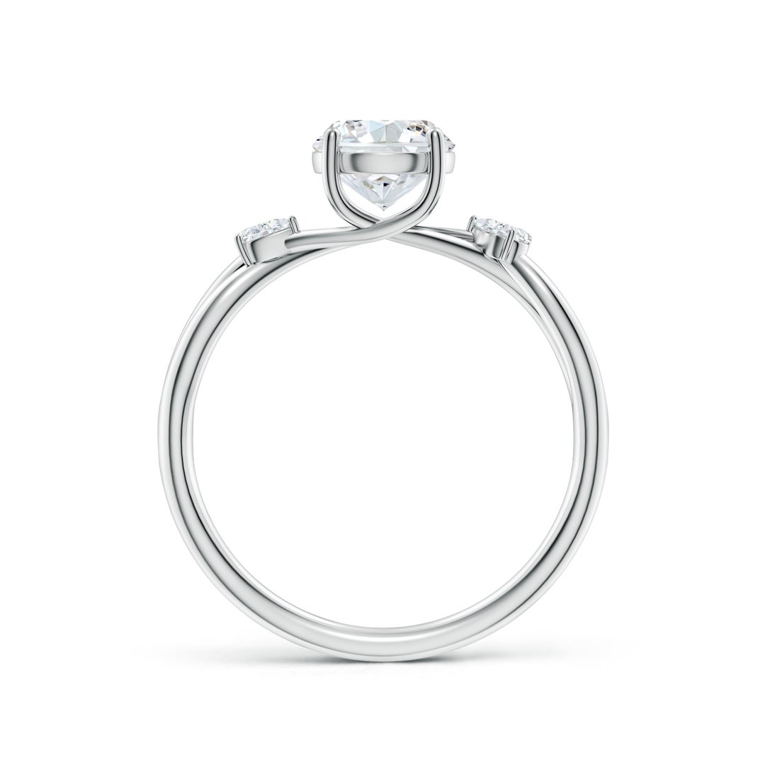 6.4mm FGVS Lab-Grown Nature Inspired Round Diamond Side Stone Engagement Ring in 18K White Gold - side 3