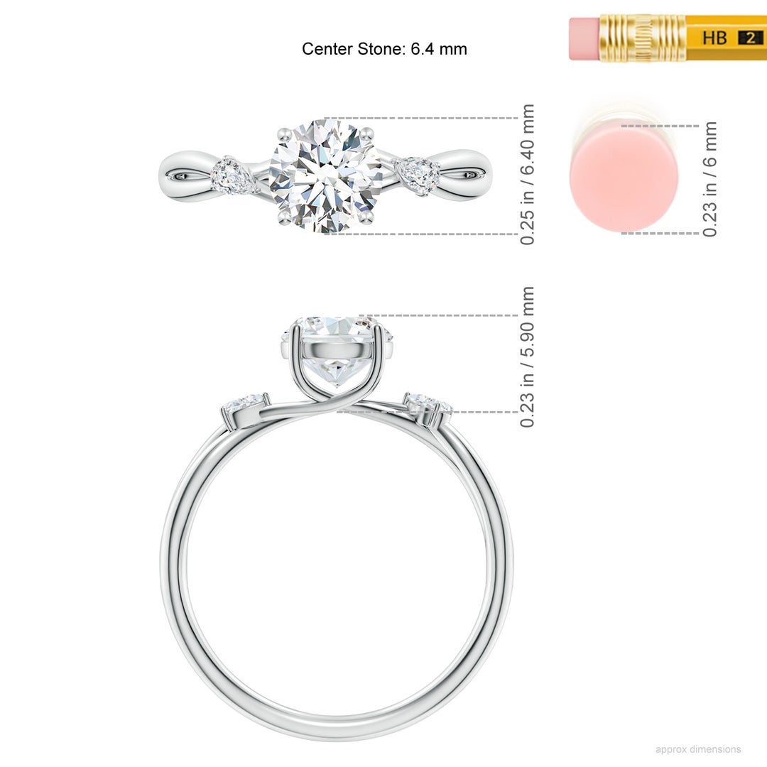 6.4mm FGVS Lab-Grown Nature Inspired Round Diamond Side Stone Engagement Ring in 18K White Gold - ruler