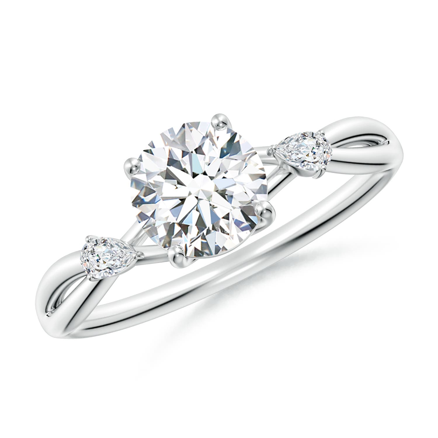 6.4mm FGVS Lab-Grown Nature Inspired Round Diamond Side Stone Engagement Ring in White Gold