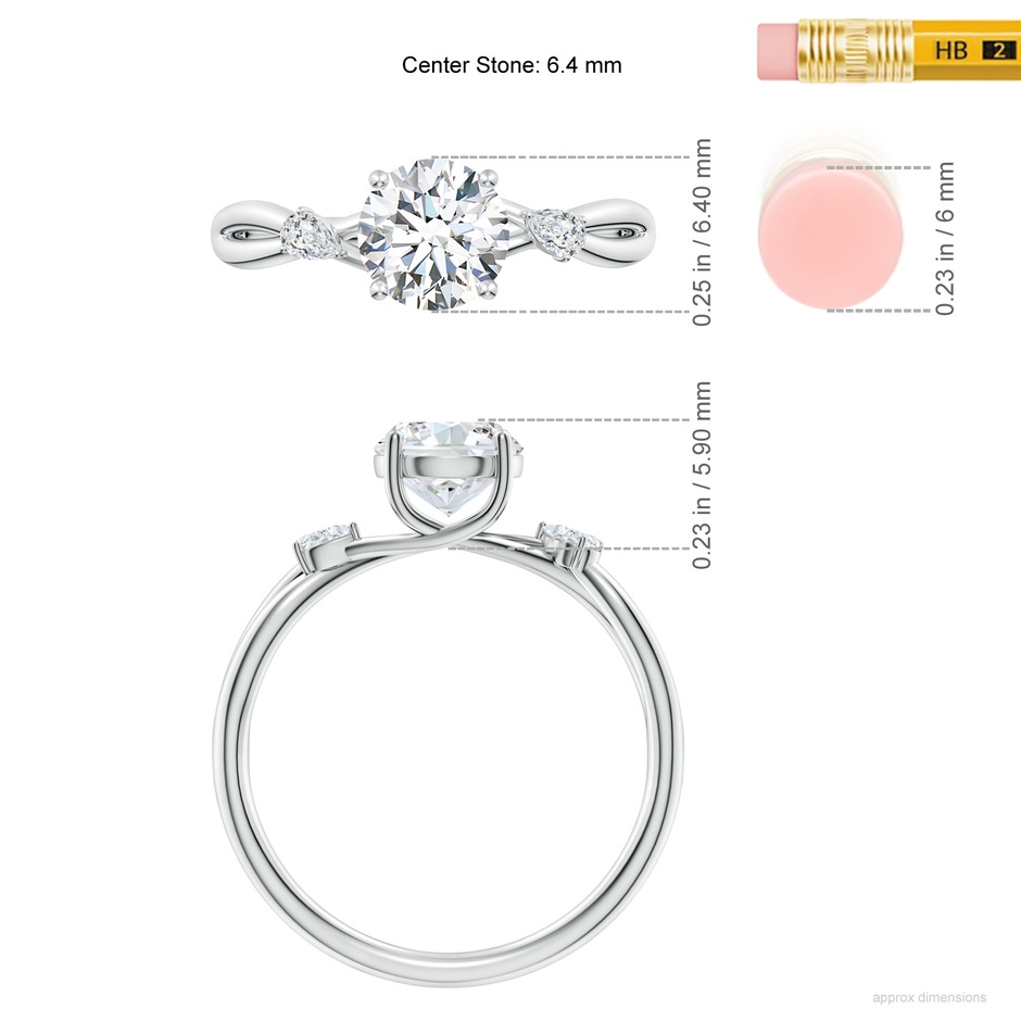 6.4mm FGVS Lab-Grown Nature Inspired Round Diamond Side Stone Engagement Ring in White Gold ruler