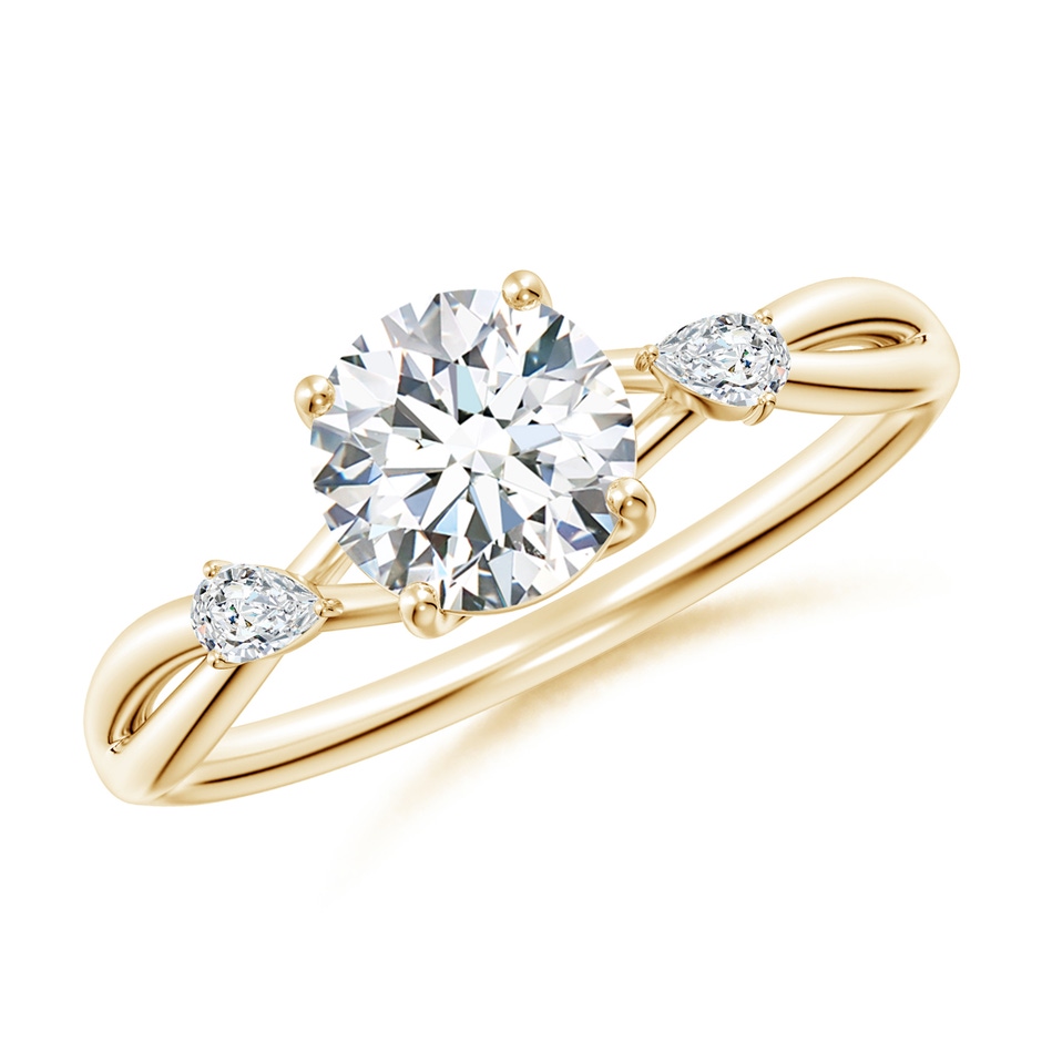 6.4mm FGVS Lab-Grown Nature Inspired Round Diamond Side Stone Engagement Ring in Yellow Gold 