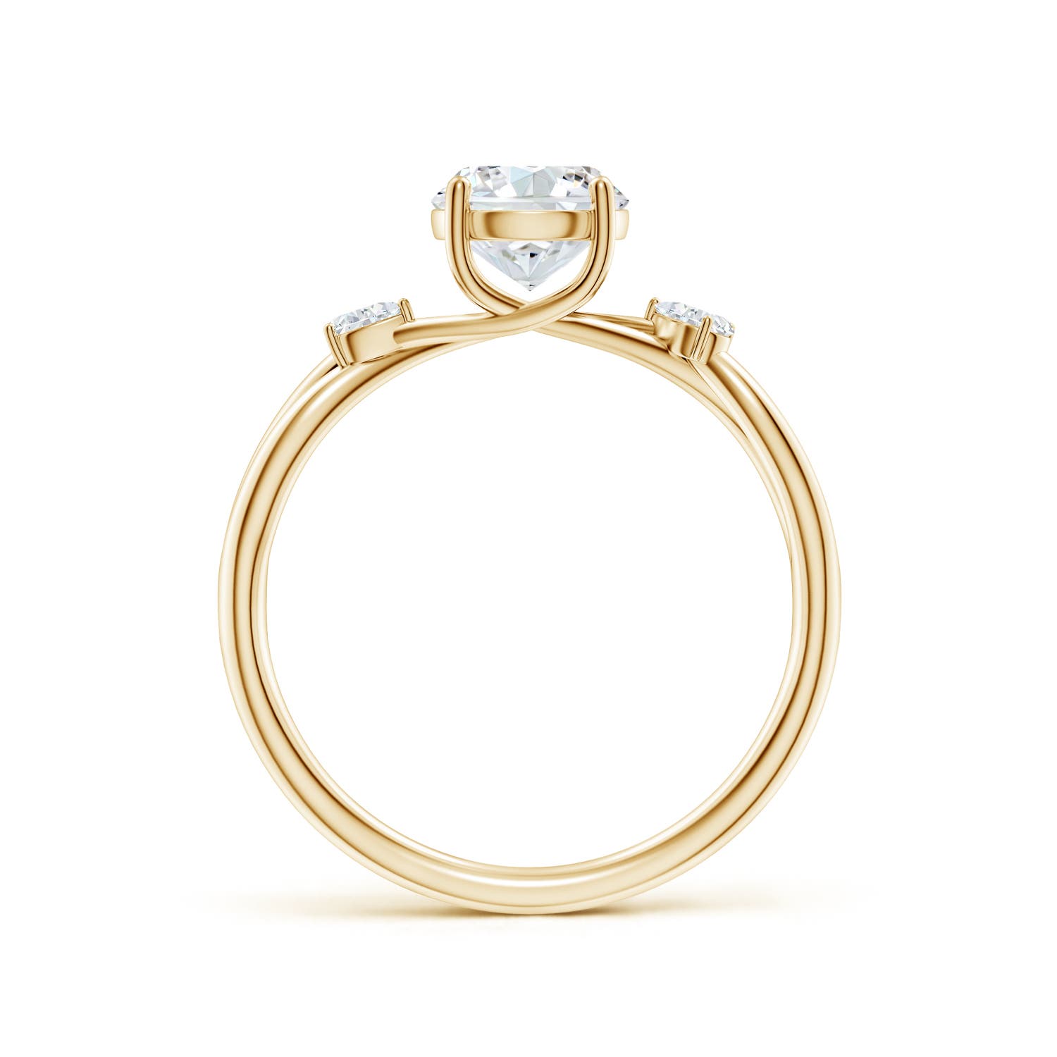 6.4mm FGVS Lab-Grown Nature Inspired Round Diamond Side Stone Engagement Ring in Yellow Gold