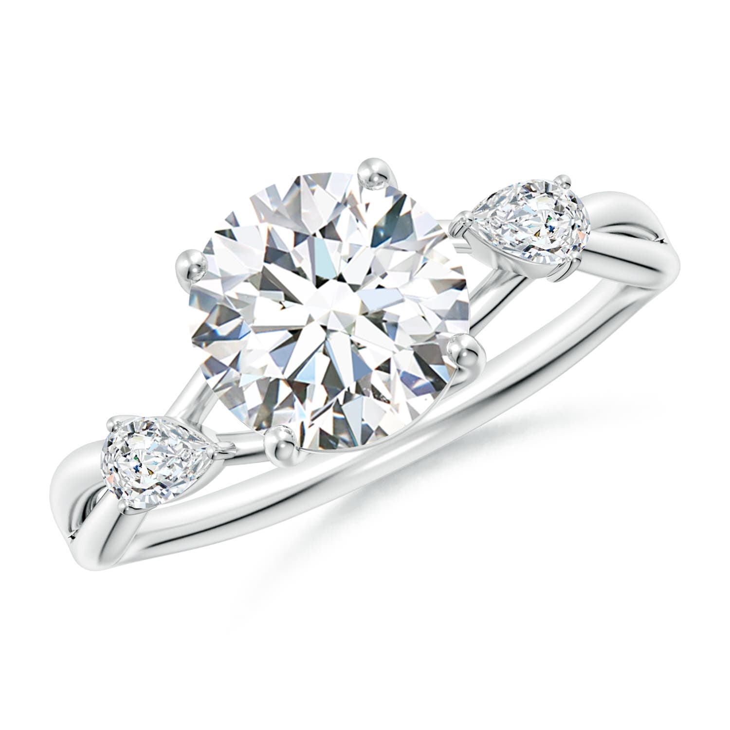 8mm FGVS Lab-Grown Nature Inspired Round Diamond Side Stone Engagement Ring in 18CT White Gold