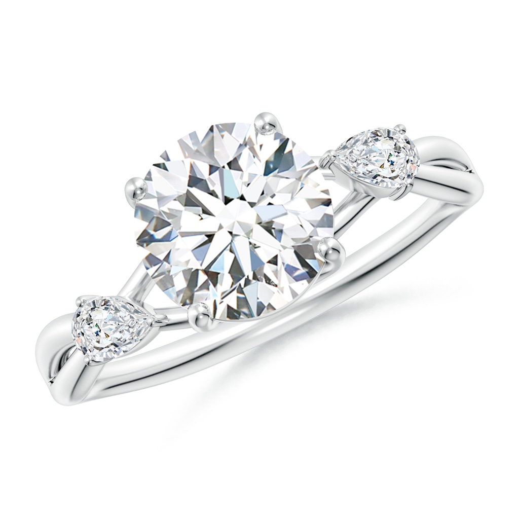 8mm FGVS Lab-Grown Nature Inspired Round Diamond Side Stone Engagement Ring in White Gold