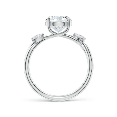 8mm FGVS Lab-Grown Nature Inspired Round Diamond Side Stone Engagement Ring in White Gold
