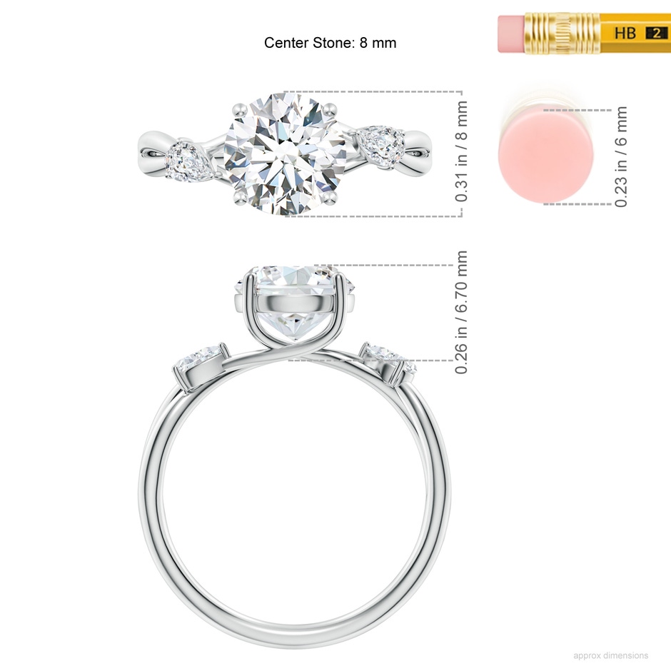 8mm FGVS Lab-Grown Nature Inspired Round Diamond Side Stone Engagement Ring in White Gold ruler