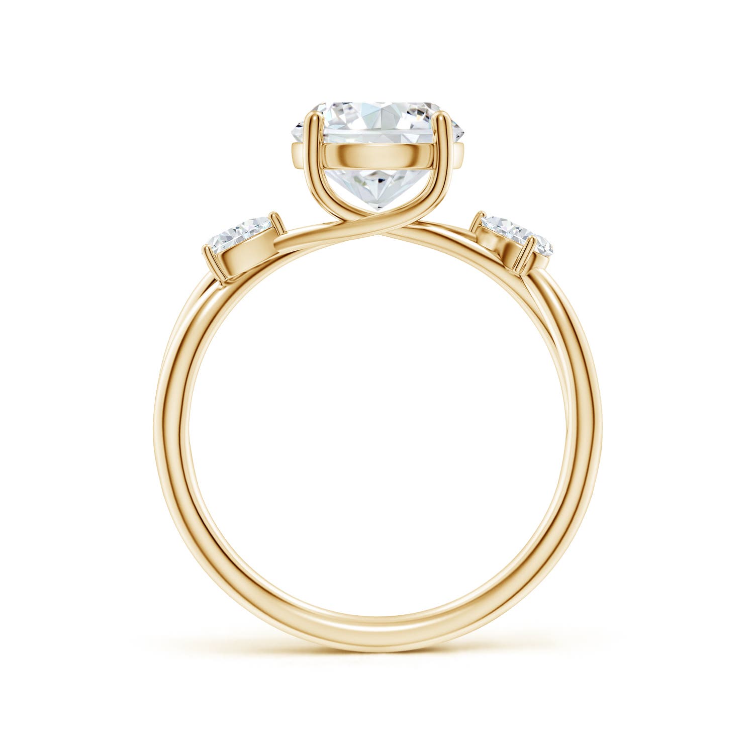 8mm FGVS Lab-Grown Nature Inspired Round Diamond Side Stone Engagement Ring in Yellow Gold