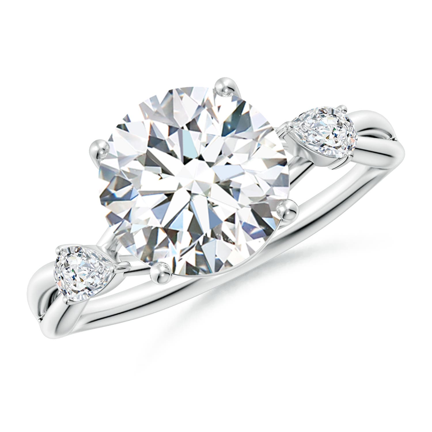 9.2mm FGVS Lab-Grown Nature Inspired Round Diamond Side Stone Engagement Ring in 18K White Gold