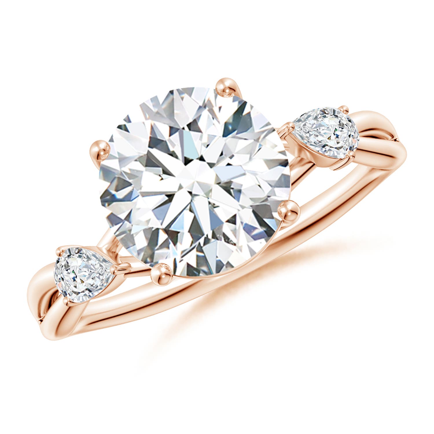 9.2mm FGVS Lab-Grown Nature Inspired Round Diamond Side Stone Engagement Ring in Rose Gold