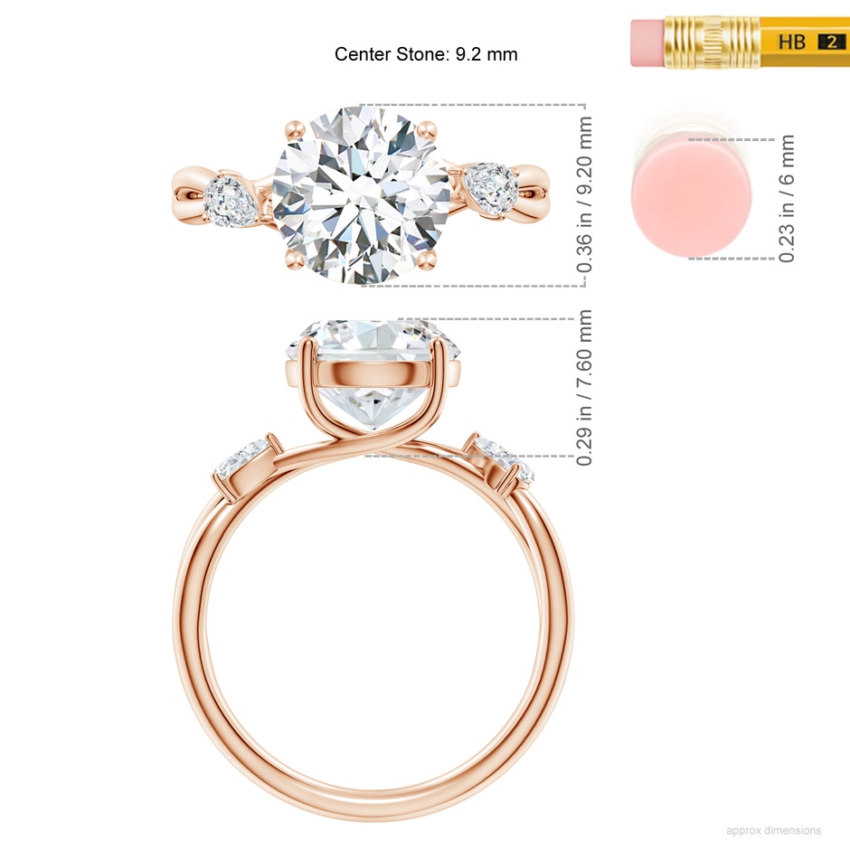 9.2mm FGVS Lab-Grown Nature Inspired Round Diamond Side Stone Engagement Ring in Rose Gold ruler