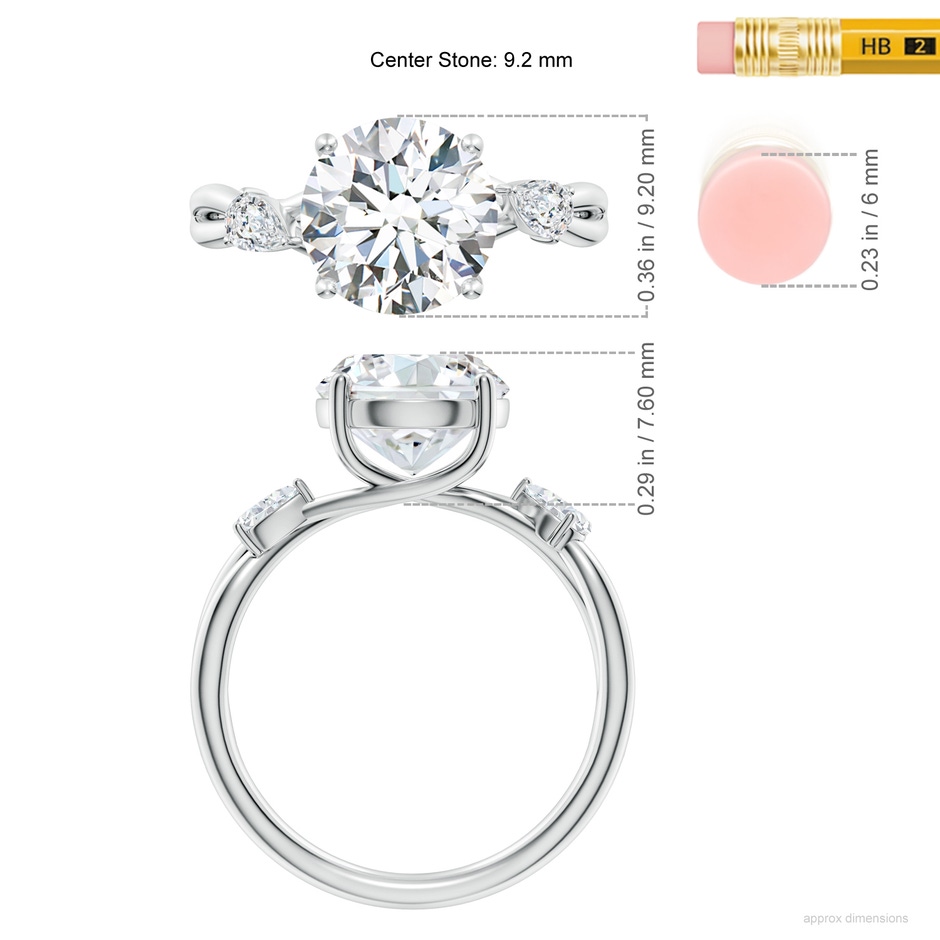 9.2mm FGVS Lab-Grown Nature Inspired Round Diamond Side Stone Engagement Ring in White Gold ruler