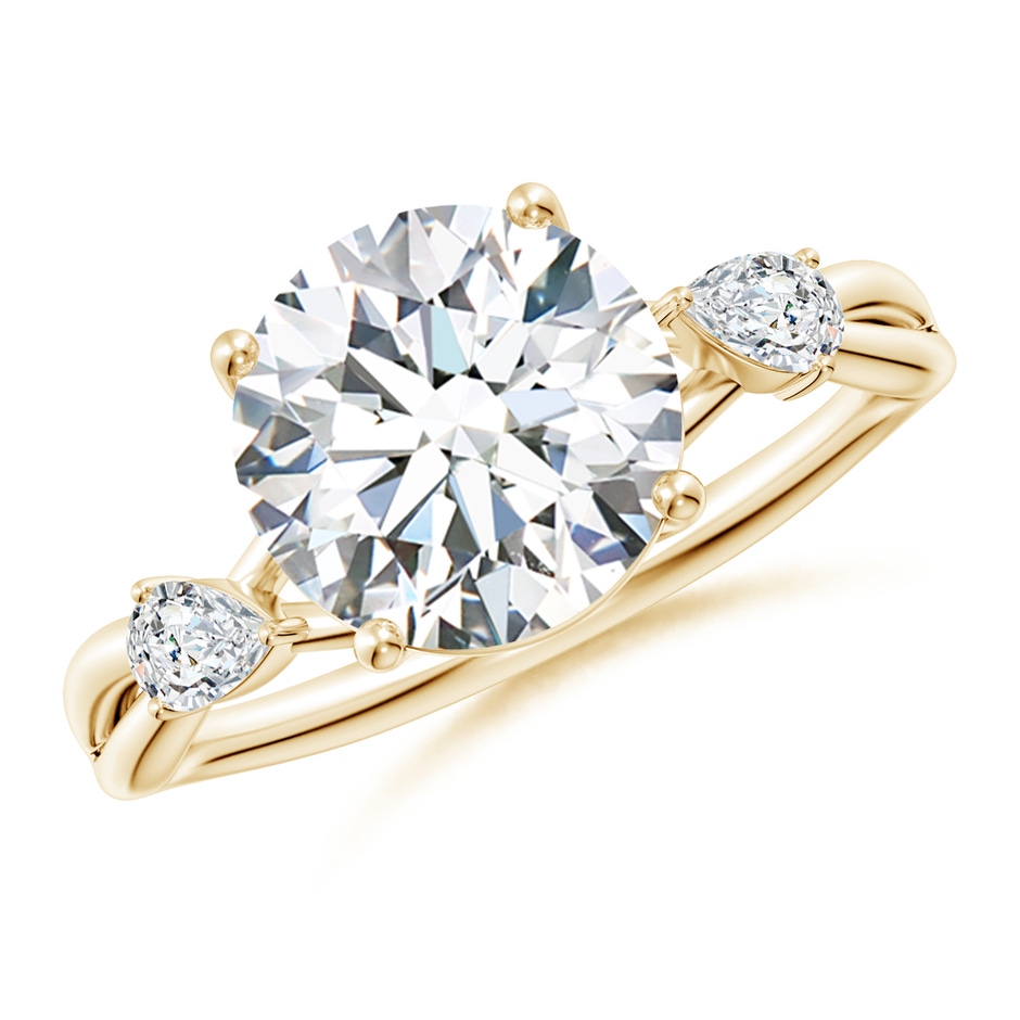 9.2mm FGVS Lab-Grown Nature Inspired Round Diamond Side Stone Engagement Ring in Yellow Gold 