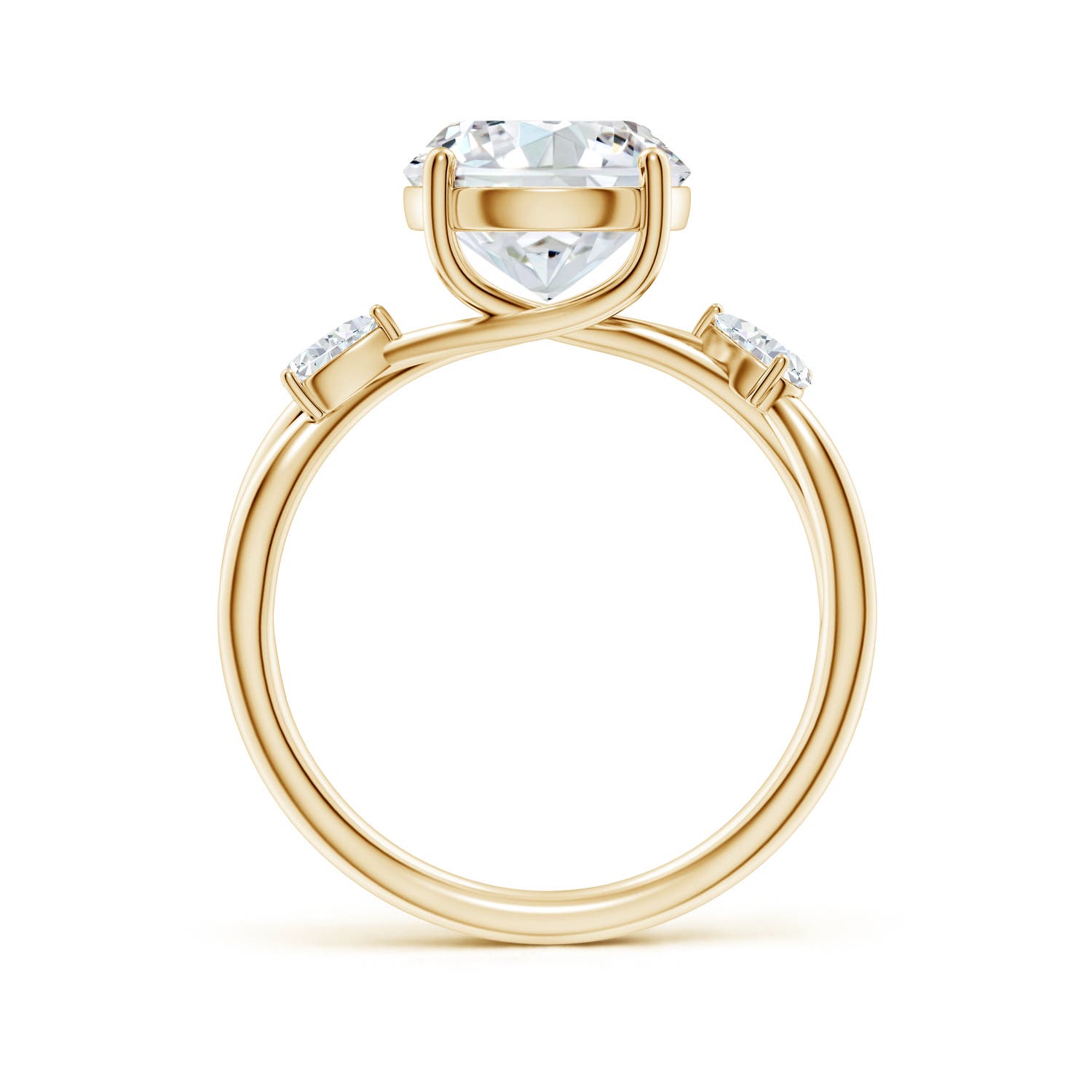 9.2mm FGVS Lab-Grown Nature Inspired Round Diamond Side Stone Engagement Ring in Yellow Gold