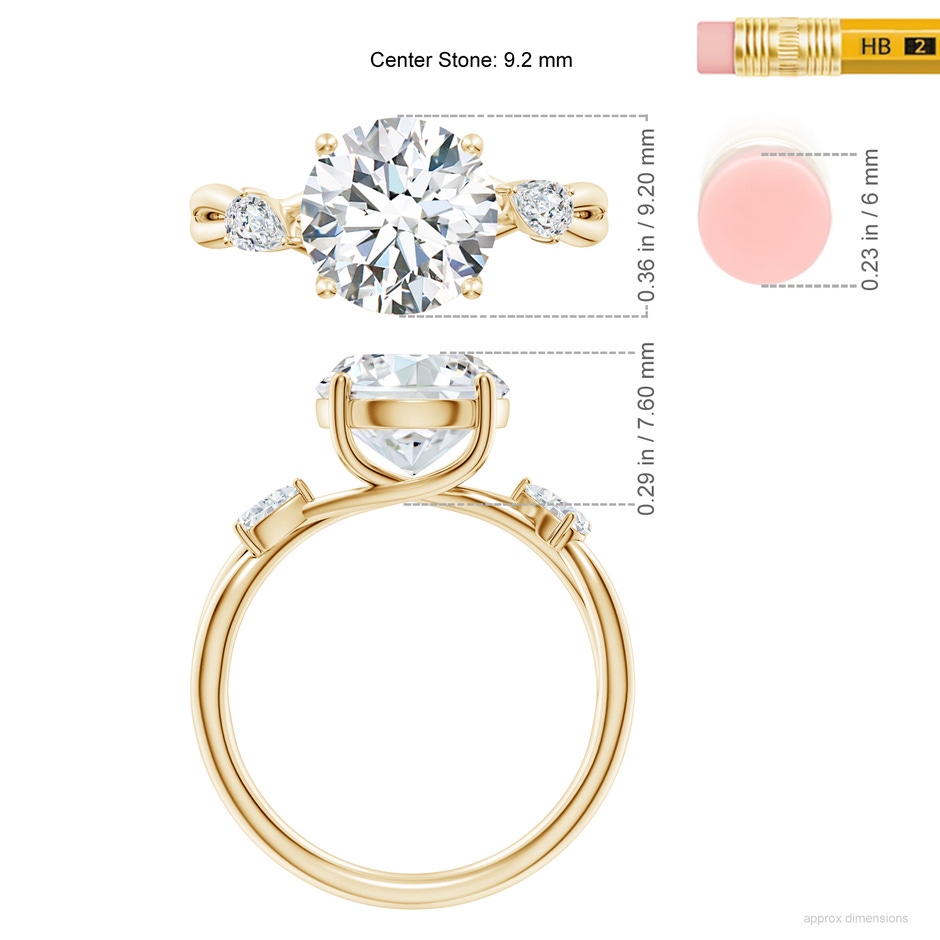9.2mm FGVS Lab-Grown Nature Inspired Round Diamond Side Stone Engagement Ring in Yellow Gold ruler
