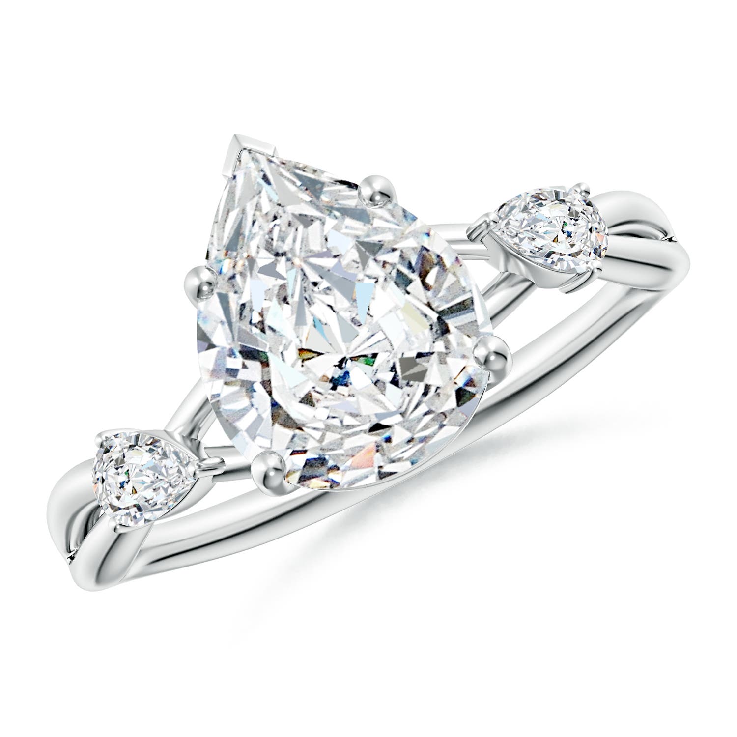 10x8mm FGVS Lab-Grown Nature Inspired Pear Diamond Side Stone Engagement Ring in 18CT White Gold