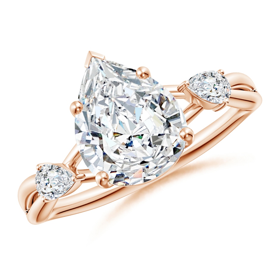 10x8mm FGVS Lab-Grown Nature Inspired Pear Diamond Side Stone Engagement Ring in Rose Gold 