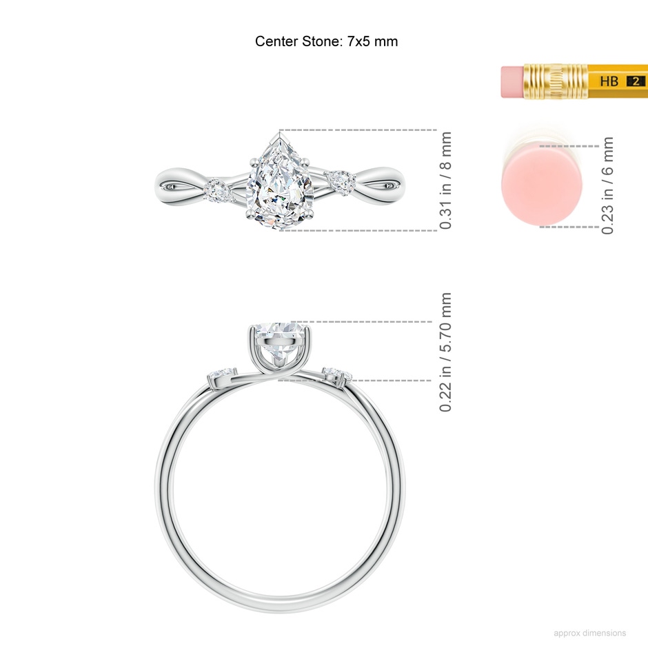 7x5mm FGVS Lab-Grown Nature Inspired Pear Diamond Side Stone Engagement Ring in P950 Platinum ruler