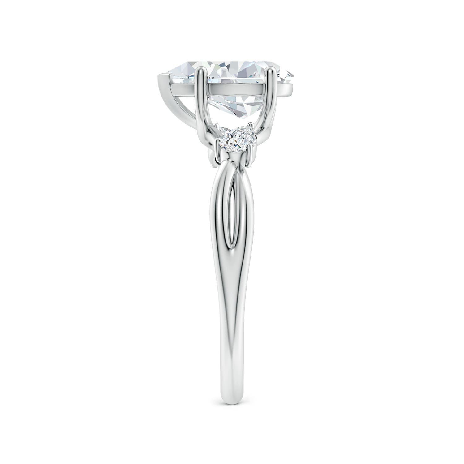 9.5x6mm FGVS Lab-Grown Nature Inspired Pear Diamond Side Stone Engagement Ring in White Gold - side 4